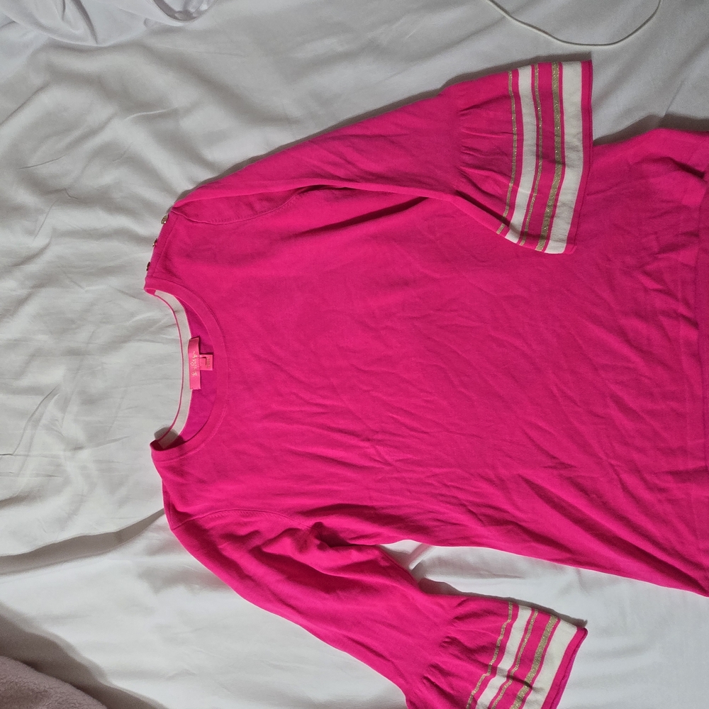 Lilly Pulitzer Pink and White Crew Neck Sweater